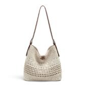Crochet Hobo Shoulder Bag with Toggle Closure