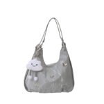 Butterfly Decor Hobo Shoulder Bag with Cloud Plush Charm