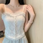 White Lace Ruffle Cami Top Button‑Front Cropped Camisole