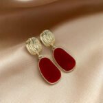 Textured Gold Red Enamel Drop Earrings
