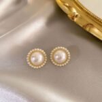Vintage Round Pearl Halo Stud Earrings