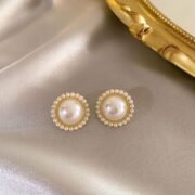Vintage Round Pearl Halo Stud Earrings