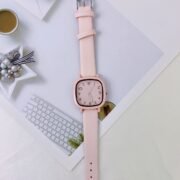 Light Pink Square Analog Leather Strap Watch - 图片 2