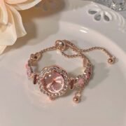Rose Gold Tone Pink Rhinestone Bracelet Watch For Women