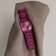 Burgundy Square Case Link Band Wrist Watch