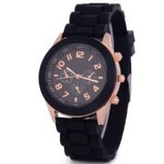 Sporty Analog Watch with Black Silicone Strap