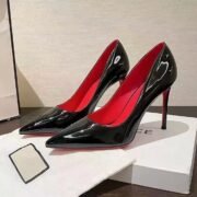 Black Patent Pointed Toe Stiletto High Heels Red Inner Pumps
