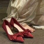 Red Satin Bow Pointed Toe High Heel Pumps