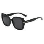 Black Square Oversized Sunglasses with Metal T‑Logo Accent