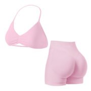 Pink 2‑Piece Halter Top & High‑Waist Short Set