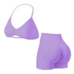 Purple 2‑Piece Yoga Set Spaghetti Strap Sports Bra & High Waist Workout Shorts