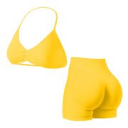 Yellow 2‑Piece Yoga Sports Bra & High Waist Shorts Set